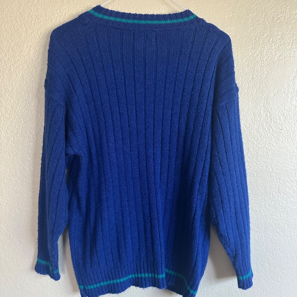 Vintage 80's/90's Blue Varsity Preppy Cardigan Size L - Academia Americana - Picture 4 of 5